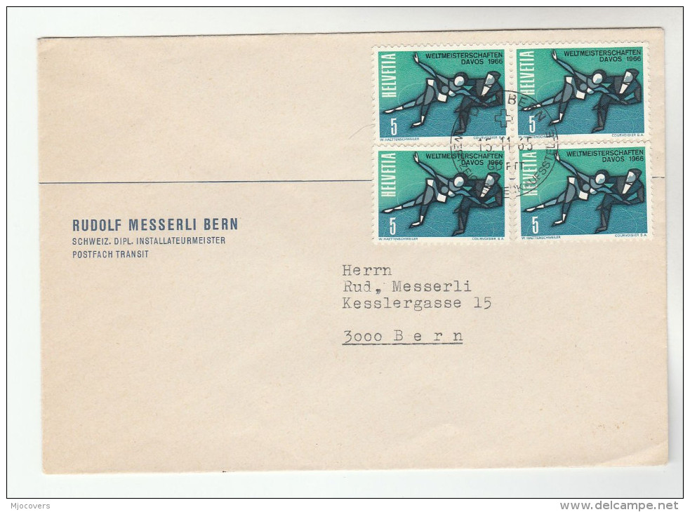 1965 SWITZERLAND COVER  4x WORLD ICE FIGURE SKATING Champs Stamps Sport - Figure Skating
