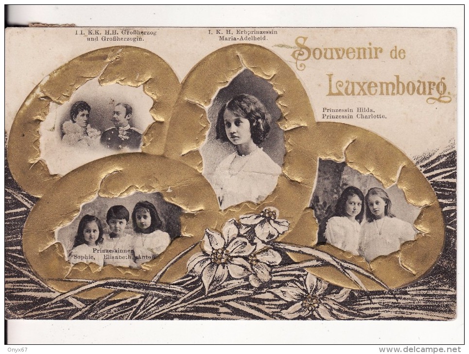 Carte Postale Fantaisie Gauffrée Souvenir De LUXEMBOURG Famille Princière-Royauté-Noblesse-Montage Oeufs Dorés - Luxemburg - Stad