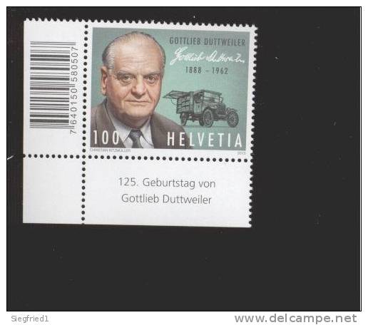 Schweiz ** 2284   Duttweiler Neuheit  März 2013  Eckrand Mit Strichkodierung - Unused Stamps