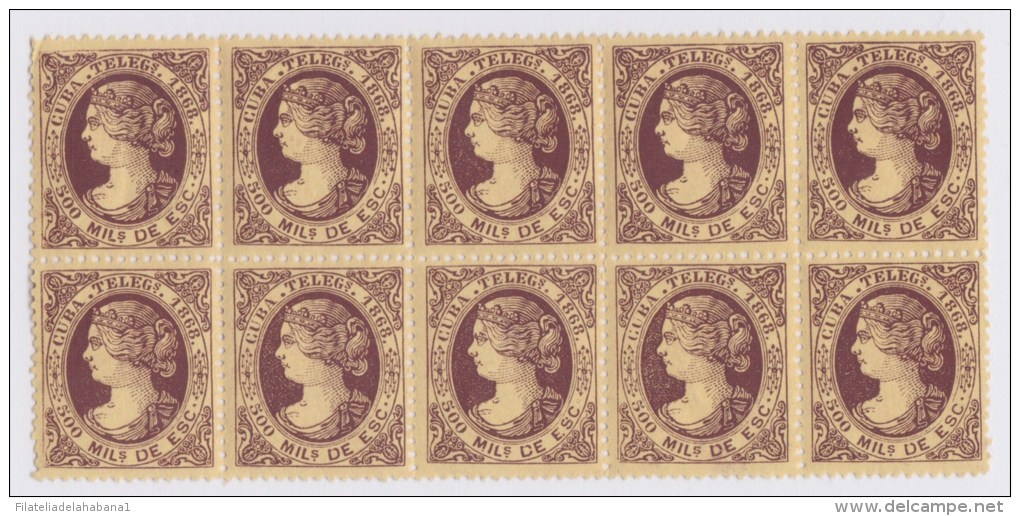 1868-23 CUBA SPAIN ESPAÑA 1868 TELEGRAPH Ed.2 TELEGRAFOS MNH BLOCK 10 - Neufs