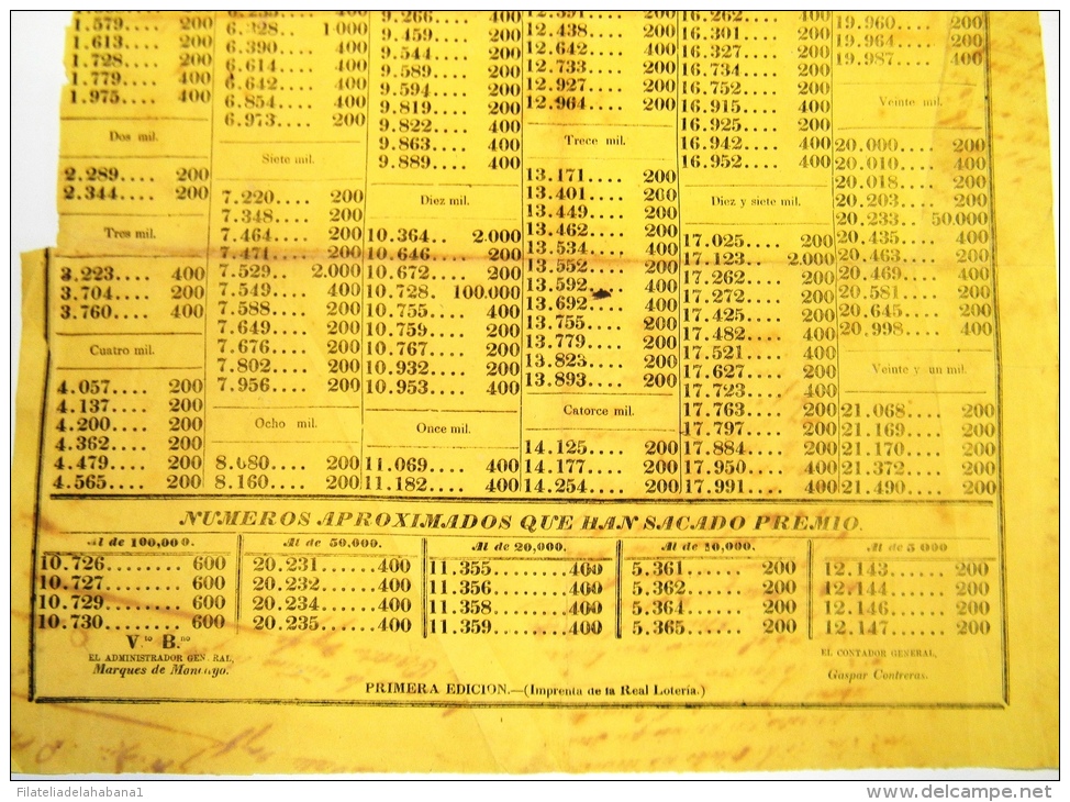 BON100 CUBA ESPAÑA SPAIN ANTILLES LOTTERY LARGE POSTER 1856 #568 47x31cm. - Lottery Tickets