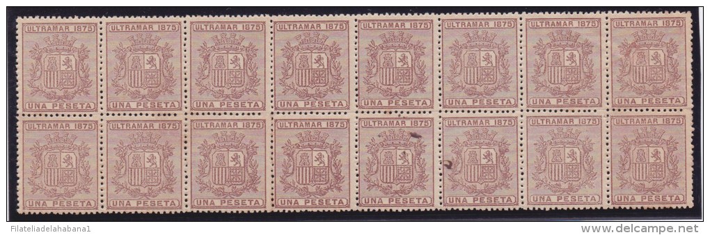 1875-33 CUBA SPAIN ESPAÑA 1875. Ed.34 1 Pta. ESCUDO. BLOCK 16 SIN GOMA - Ongebruikt