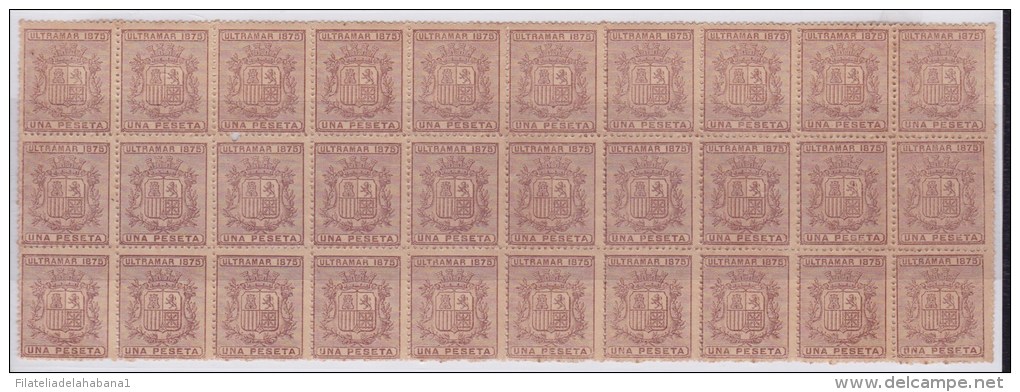 1875-34 CUBA SPAIN ESPAÑA 1875. Ed.34 1 Pta. ESCUDO. BLOCK 30 SIN GOMA - Neufs