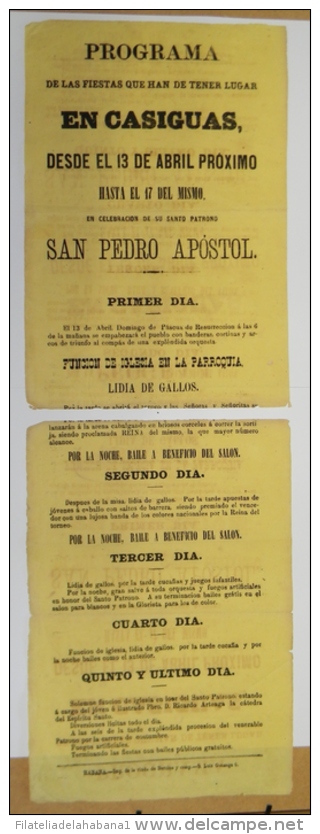 BON104 CUBA ESPAÑA SPAIN LARGE POSTER PROGRAMA FIESTAS DE CASIGUAS 60x21.5cm. CIRCA 1860 - Lottery Tickets