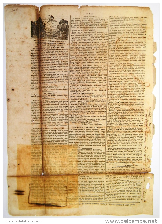 BON106 ITALIA ITALY NEWS PAPER WHITH POST PAID MARCK 1845 GAZZETA D GENOVA 40x29 - Unclassified