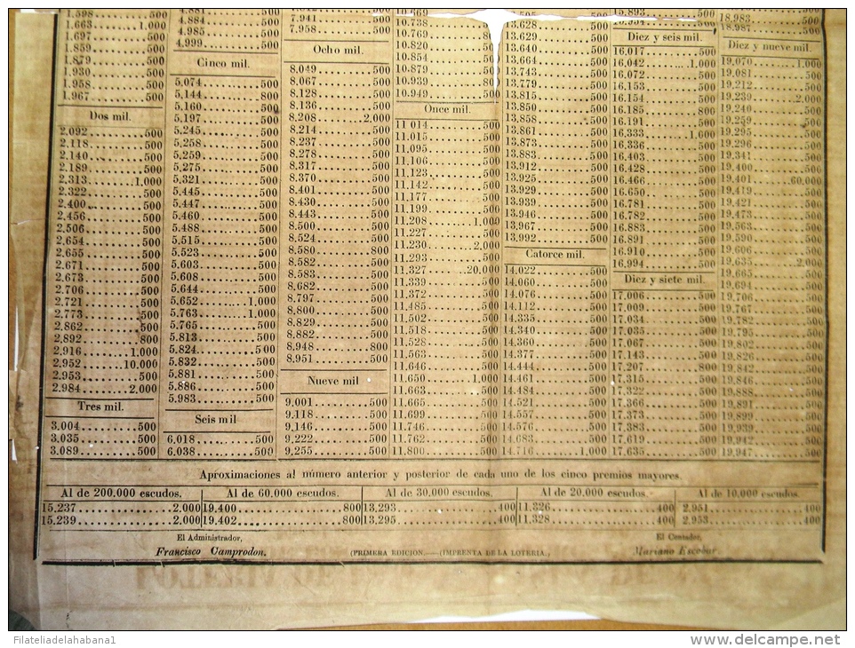 BON113 CUBA ESPAÑA SPAIN ANTILLES LOTTERY LARGE POSTER 1869 #826 44x60cm. LOTERIA - Billetes De Lotería