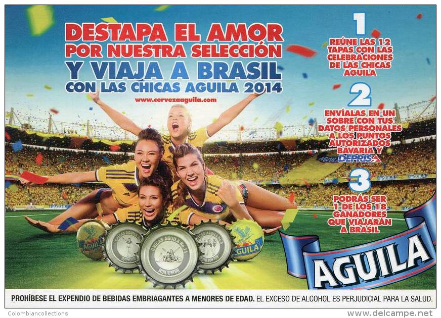 Lote PEP872, Colombia, Postal, Postcard, Cerveza Aguila, Beer, Woman, Brasil 2014, Soccer, Futbol - Colombia