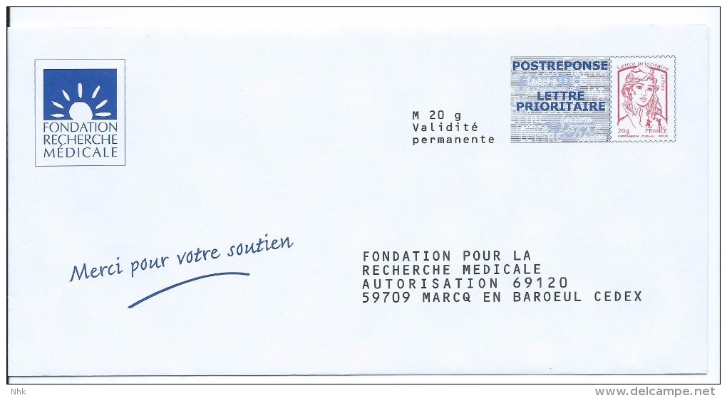 Entiers Postaux : Enveloppe Réponse Type Ciappa -Kavena Fondation Recherche Médicale 15P140 NF 316/12 ** - PAP : Antwoord /Ciappa-Kavena