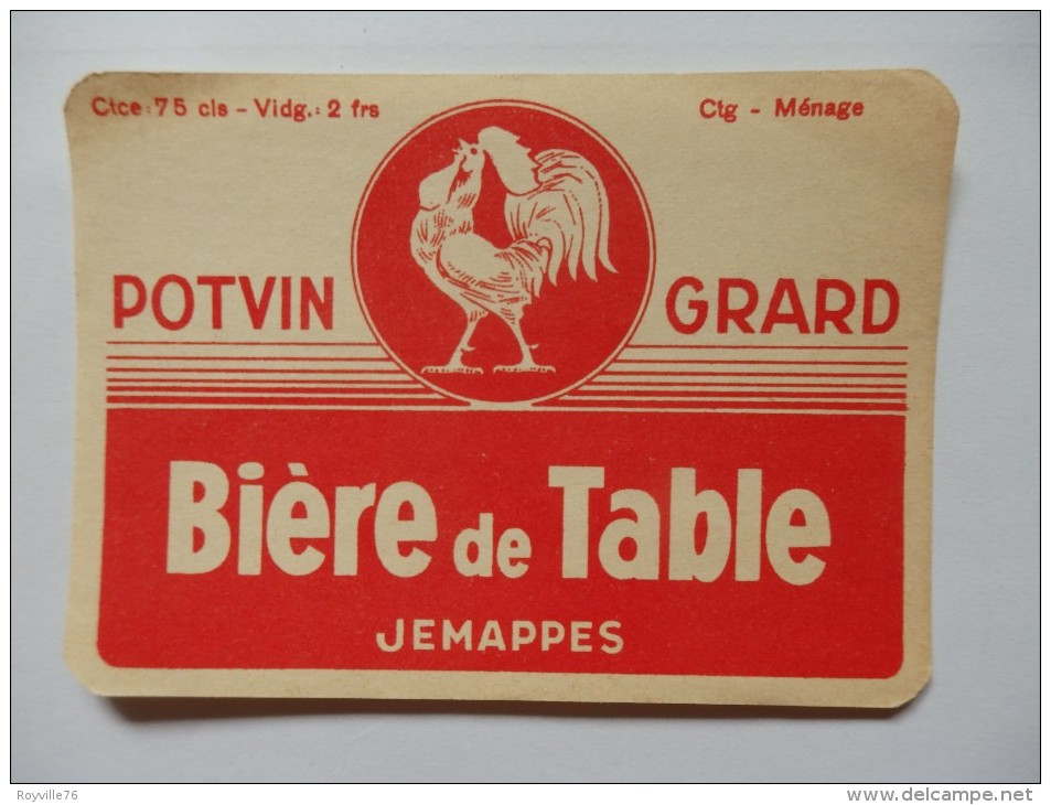 Etiquette De Bière De Table "Potvin Grard" Jemappes. - Birra