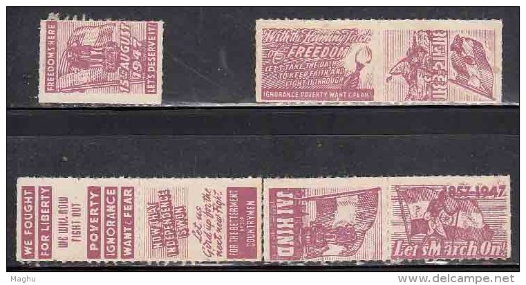 Gandhi Patriotic Label /  Labels, Broken Strip, 7 Diff.,  India Freedom Cinderella, MNH, MH, As Scan - Other & Unclassified