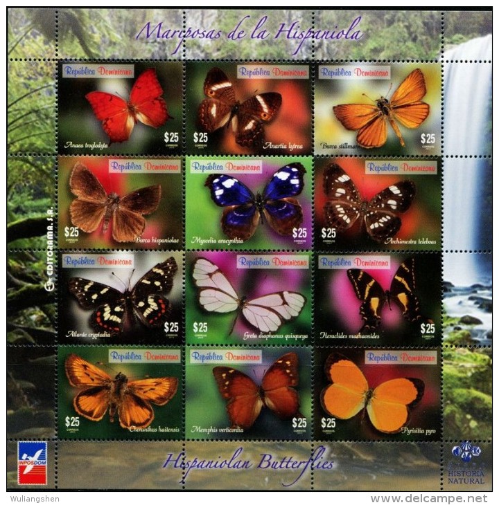 JA0696 Dominica 2014 Various Butterfly S/S 12v MNH - Repubblica Domenicana