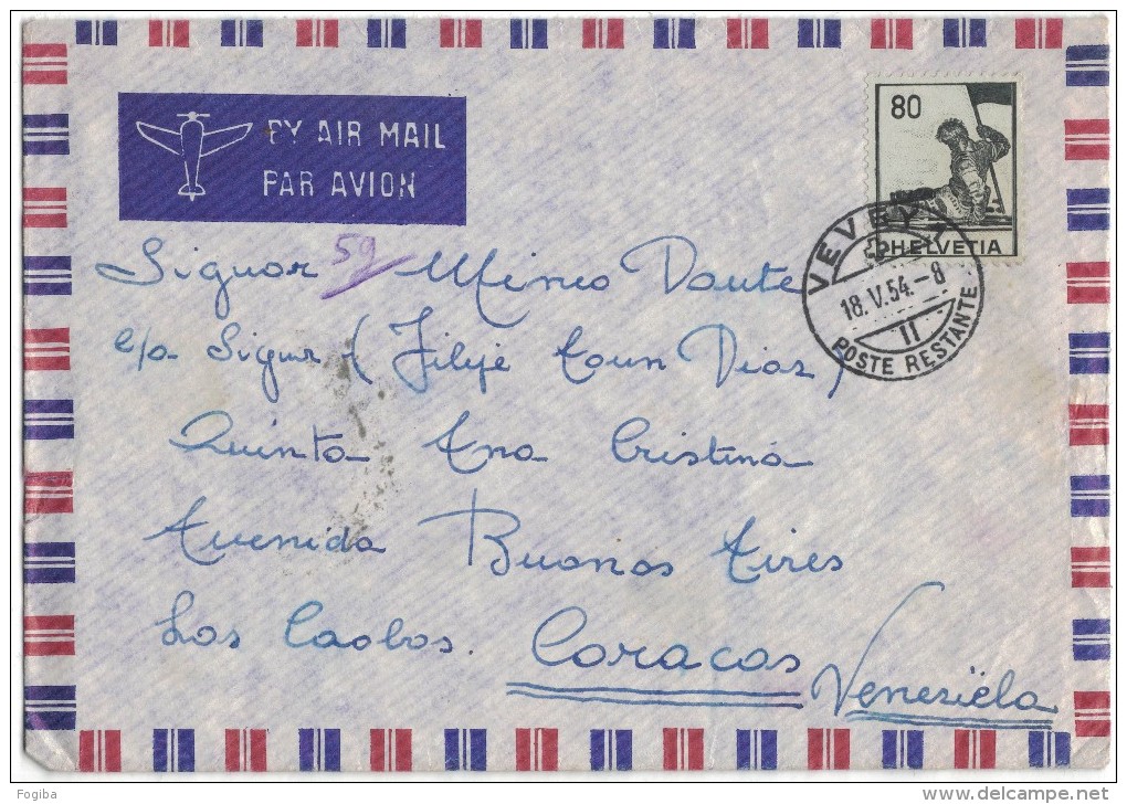 AG254      SUISSE, SVIZZERA VEVEY 1954 ENVELOPPE  AIR MAIL-PAR AVION TO VENEZUELA  CARACAS - Storia Postale