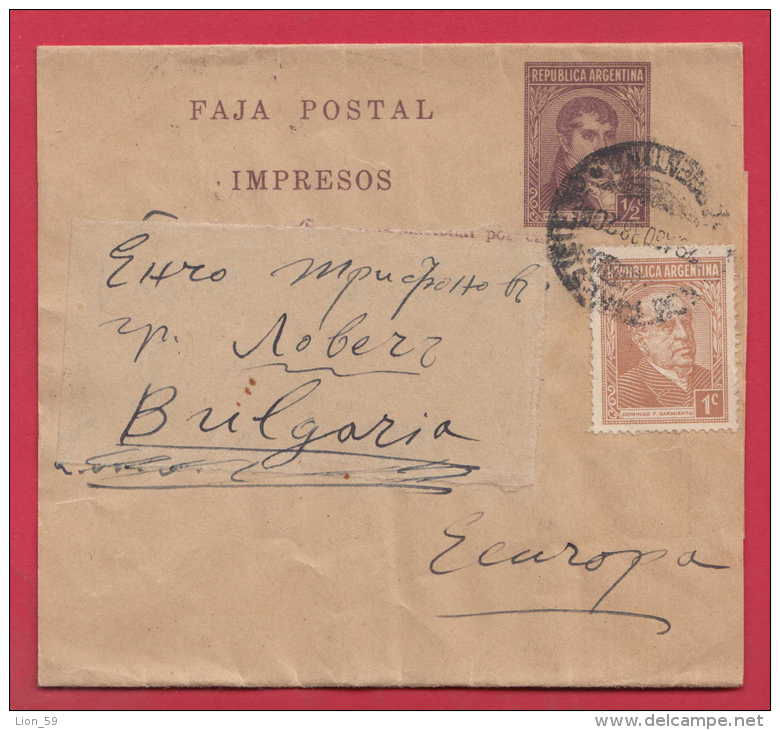 182039 / 1938 - 1/2 + 1 C. - FAJA POSTAL IMPRESOS TO SOFIA - LOVECH - BULGARIA , Argentina Argentine Argentinie - Postal Stationery