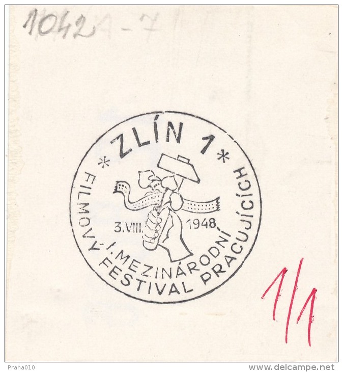 J4597 - Czechoslovakia (1948) Zlin 1: I. International Film Festival Workers (hand, Hammer, Film Strip, Linden Leaves) - Cinema