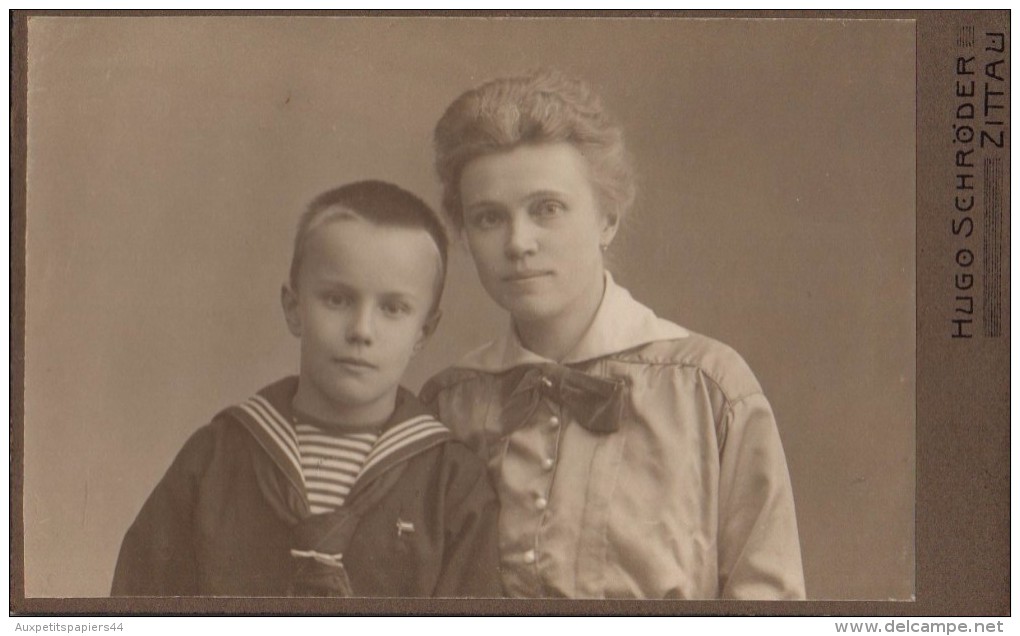 Photo Originale Allemande - Germany - Portrait Cartonné Mère Et Fils - Zittau - Hugo Schröder - Grete Böttchen Mit Fritz - Personnes Identifiées