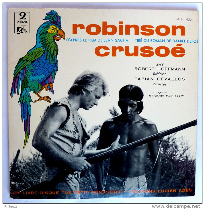 RARE Disque Vinyl 33T 25 Cm Double Album 2 Disques ROBINSON CRUSOE - D DEFOE R HOFFMANN ADES ALB 405 1975 - Dischi & CD