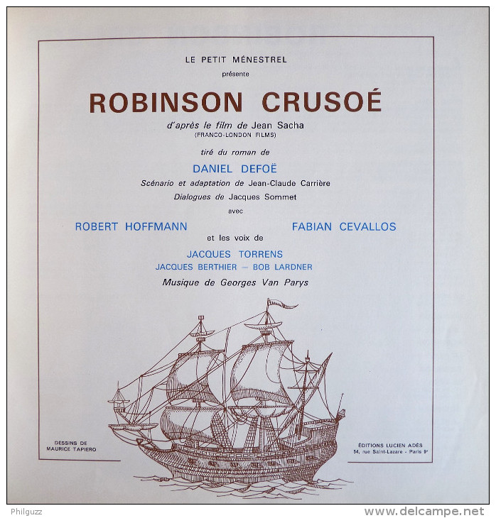 RARE Disque Vinyl 33T 25 Cm Double Album 2 Disques ROBINSON CRUSOE - D DEFOE R HOFFMANN ADES ALB 405 1975 - Dischi & CD