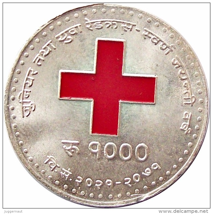 NEPAL JUNIOR RED CROSS  GOLDEN JUBILEE RUPEE 1000 SILVER COMMEMORATIVE COIN 2015 AD UNC UNCIRCULATED - Nepal