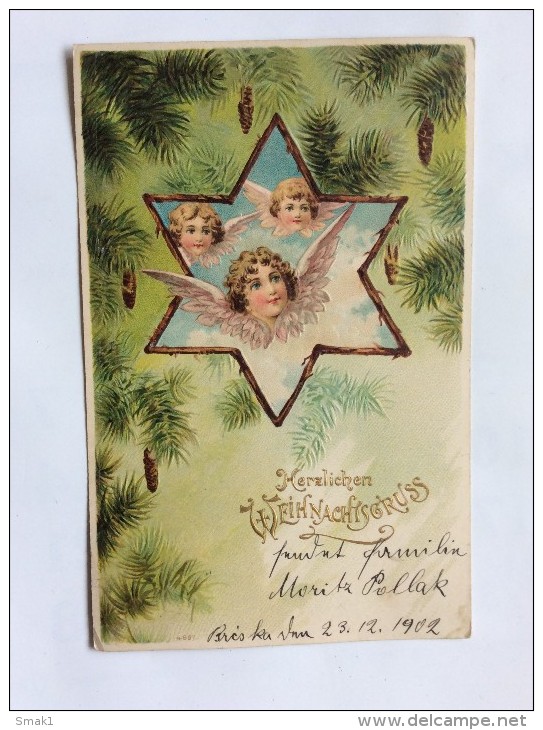 AK  WEIHNACHTEN   CHRISTMAS     ANGEL   ENGEL    1902. LITHO - Sonstige & Ohne Zuordnung