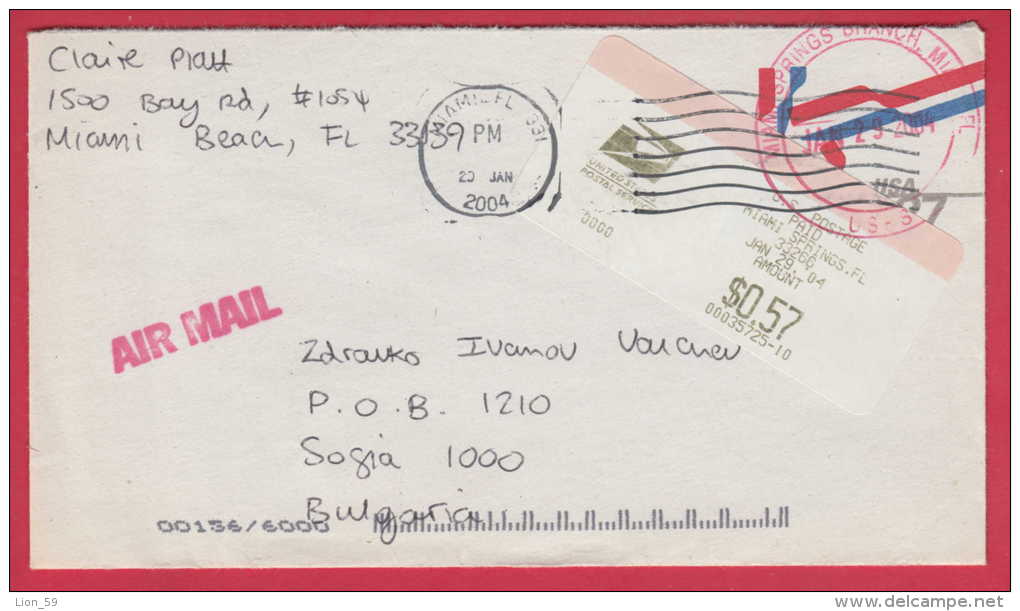 182058 / 2004 -  0.57 $ - STAMP LABEL  + 0.37 $ Stationery Entier RIBBON STAR  , MIAMI SPRINGS , FL , United States USA - 2001-10