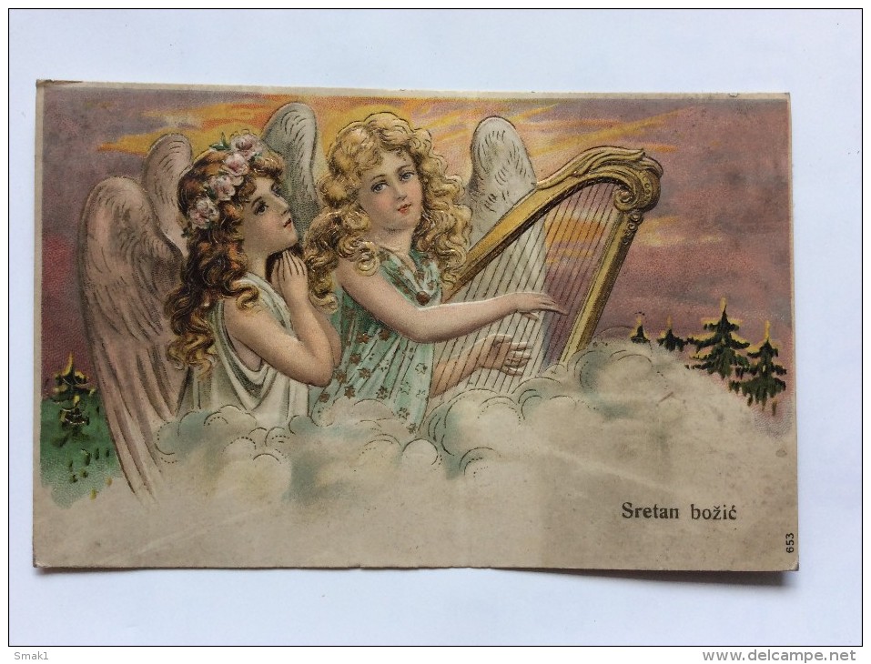 AK   WEIHNACHTEN   CHRISTMAS      ENGEL  ANGEL   1907.   HARP   HARFA   EMBOSSED - Sonstige & Ohne Zuordnung