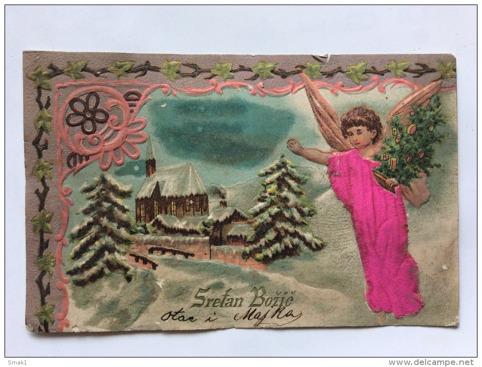 AK   WEIHNACHTEN   CHRISTMAS      ENGEL  ANGEL   1903.  MADE OF SILK   EMBOSSED     LITHO - Sonstige & Ohne Zuordnung