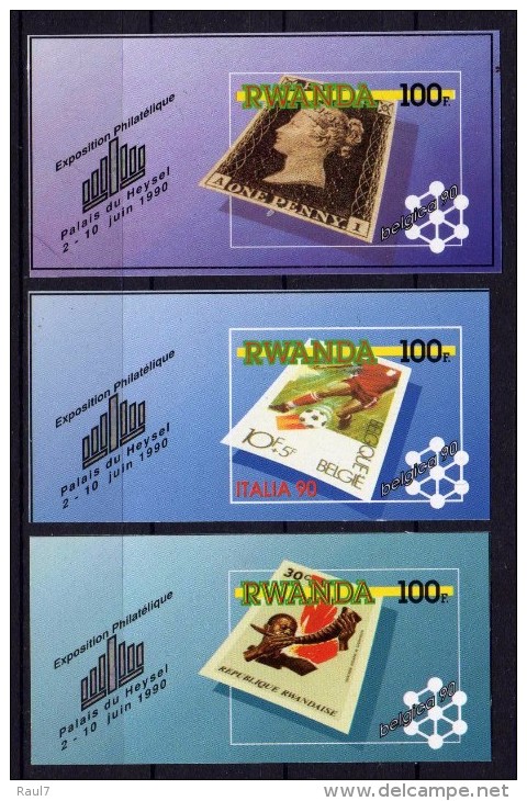 RWANDA 1990 - Belgica'90, Timbres Sur Timbres - 3 BF Neuf // Mnh // Rares - Ungebraucht