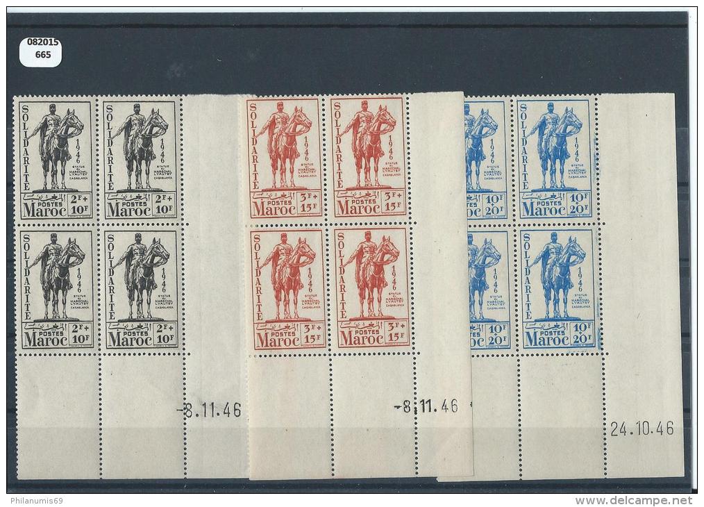 MAROC 1946 - YT N° 241/243 NEUF SANS CHARNIERE ** (MNH) GOMME D'ORIGINE LUXE COIN DATE - Unused Stamps