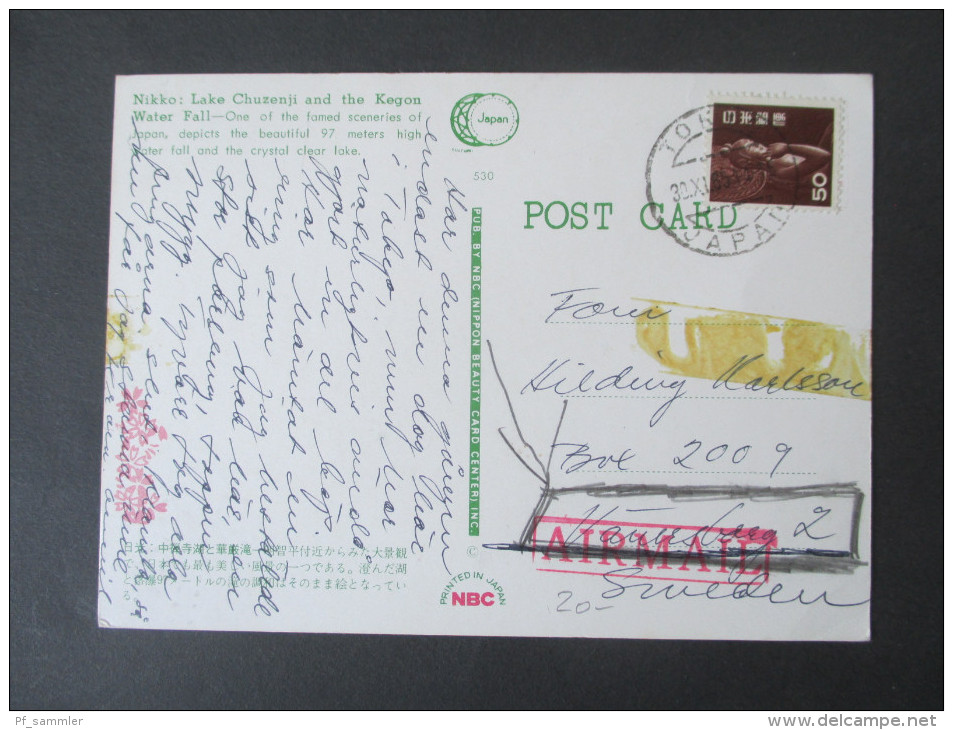 Postcard Japan. Nikko: Lake Chuzenji And The Kegon. 1965. Nach Schweden! Airmail! - Andere & Zonder Classificatie