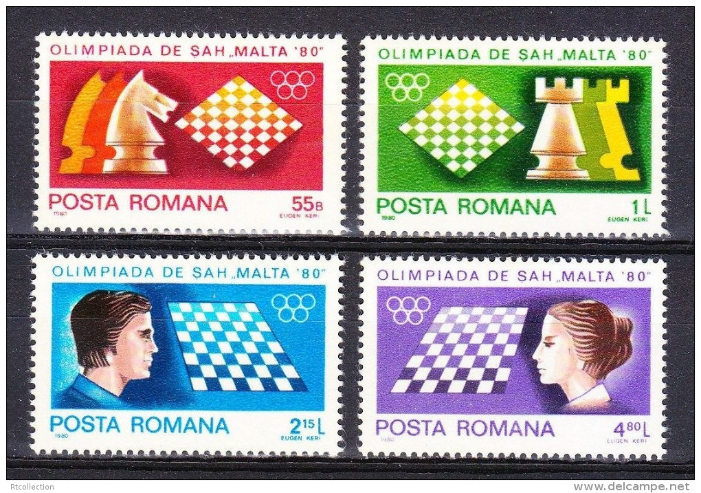 Romania 1980 Chess Games Olympiad Malta Olympic Scacchi Echecs Schach Stamps MNH Sc 2973-2976 Michel 3747-3750 - Chess