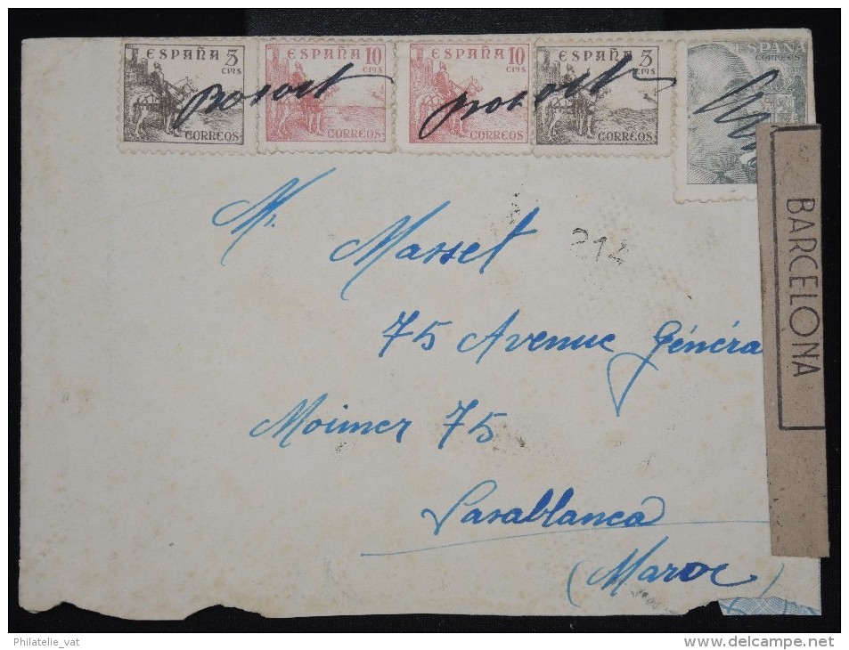 ESPAGNE - Enveloppe De Borost Pour Le Maroc En 1943 - Annulation Timbres à La Main Et Censure  - à Voir - Lot P9344 - Nationalistische Censuur