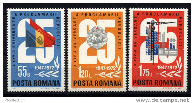 Romania 1972 25th Anniversary People`s Republic Celebrations Flags Flag Communist Stamps MNH SC 2396-2398 Mi 3080-3082 - Other & Unclassified