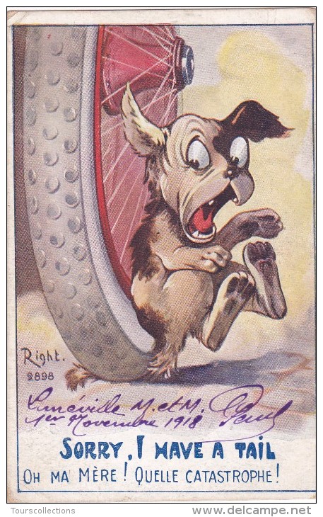 CPI RIGHT N° 2898 @ Sorry I Have A Tail - Humour Guerre 1918 - Chien Queue écrasée Par Roue Auto Catastrophe - PAIX - Right