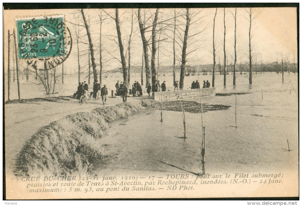 Crue Du Cher 21-31 Janv 1910  - Pont Sur Le Filet Submergé... - Tours