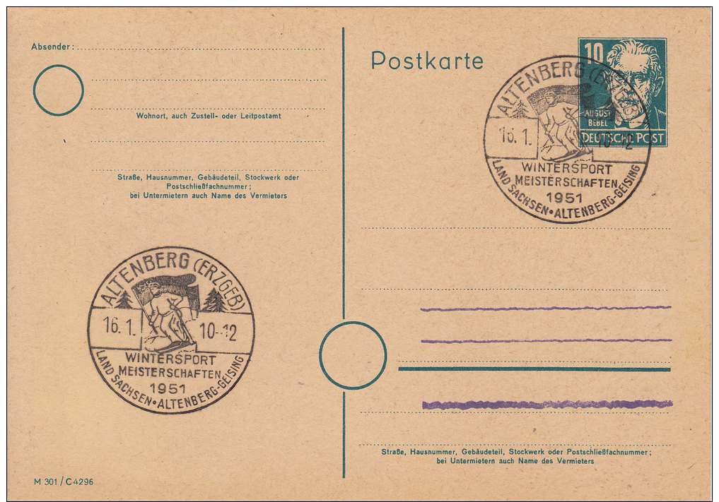 ALTENBERG  (Erzgeb) -  Glasklarer SONDERSTEMPEL - Auf GA P 35/03 - 1951 - - Sonstige & Ohne Zuordnung