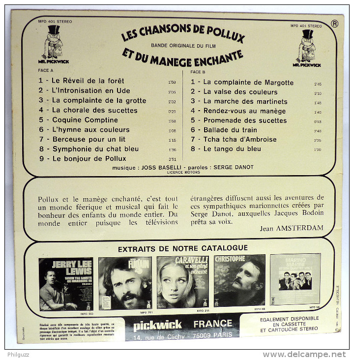 Disque Vinyle 33T LES CHANSONS DE POLLUX ET DU MANEGE ENCHANTE ORTF - MR PICKWICK MPD 401 1974 - Schallplatten & CD