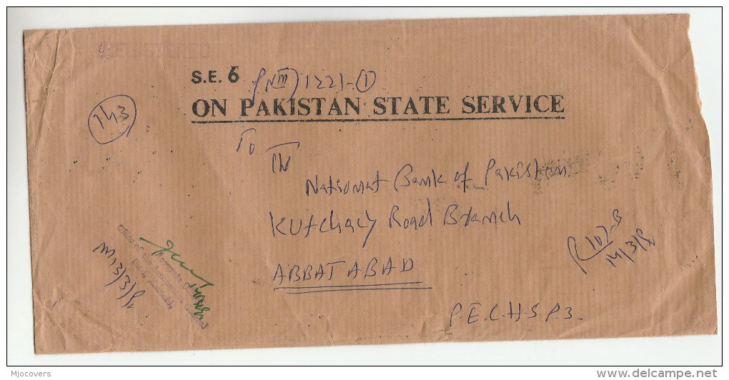 1989 Registered ACCOUNTANT GENERAL  STATE SERVICE COVER PAKISTAN Stamps  To  BANK OF PAKISTAN - Pakistan