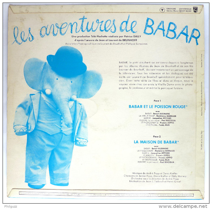 Rare Disque Vinyle 33T LES AVENTURES DE BABAR ET LE POISSON ROUGE ORTF - PHILIPS 849465 BY 1962 - Dischi & CD