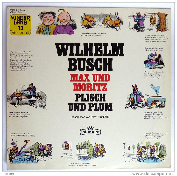 RARE Disque Vinyle 33T WILHELM BUSCH MAX UND MORITZ PLISCH UND PLUM - INTERCORD 285700 Y 1973 - Discos & CD