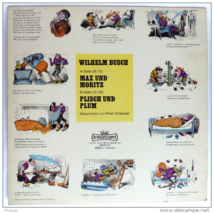 RARE Disque Vinyle 33T WILHELM BUSCH MAX UND MORITZ PLISCH UND PLUM - INTERCORD 285700 Y 1973 - Disques & CD