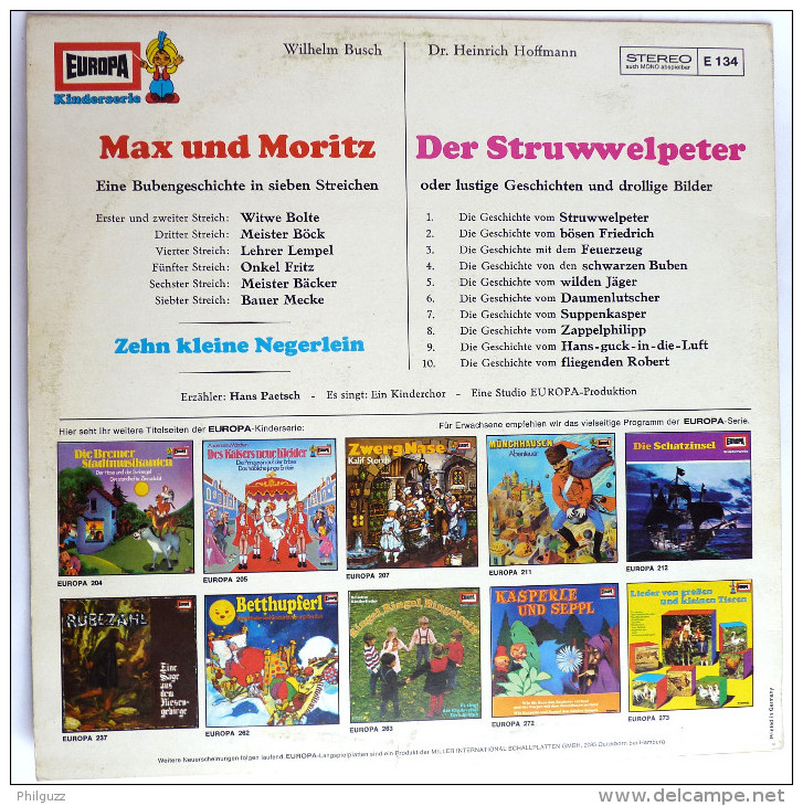 RARE Disque Vinyle 33T WILHELM BUSCH MAX UND MORITZ DER STRUWWELPETER - EUROPA E134 197? - Disques & CD