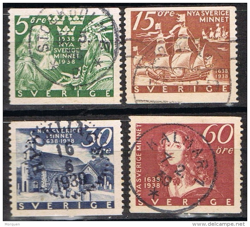 Sellos SUECIA Sverige 1938, Fundacion Colonia Nueva Suecia,  Num  249-253 º - Used Stamps