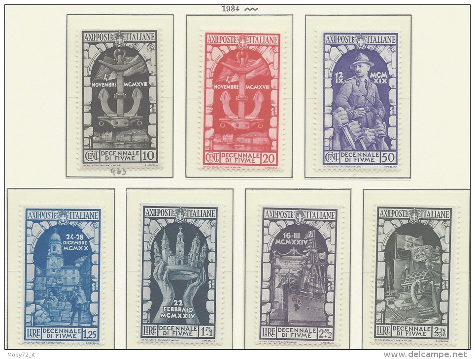 Italia - 1934 - Nuovo/new MNH - Fiume - Sass. N. 350/56 - Nuovi