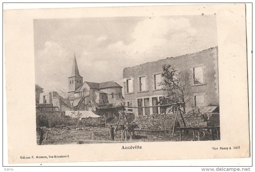 La Grande Guerre - Ruines - AUZEVILLE  écrite 1919 TTBE - Autres & Non Classés