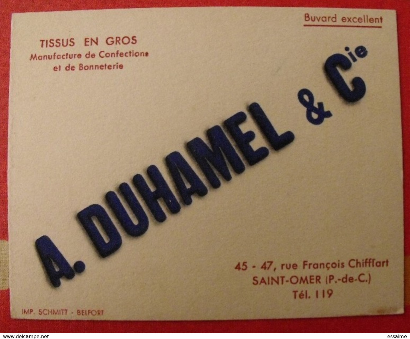 Buvard A. Duhamet & Cie. Tissus En Gros. Saint Omer (pas De Calais). Vers 1950 - S