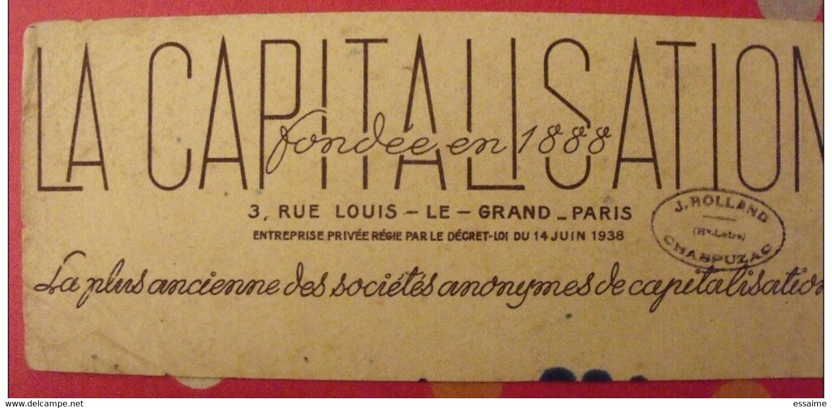 Buvard La Capitalisation. Vers 1950 - Bank En Verzekering