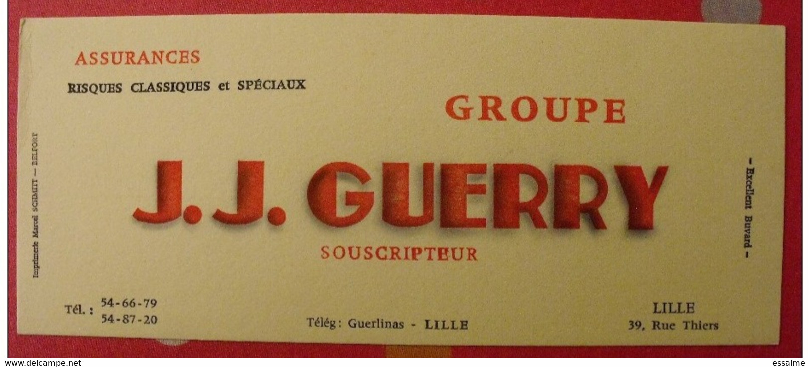 Buvard Groupe Guerry. Assurances. Lille. Vers 1950 - Bank & Insurance