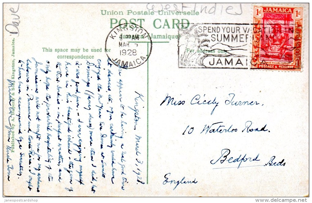 JAMAICA - WEST INDIES - MILK RIVER BATH MINERAL SPRING - Postally Used From Jamaica 1928 - Other & Unclassified