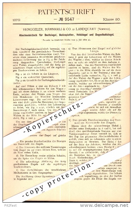 Original Patent - Henggeler , Hämmerli & Co. In Landquart , 1879 , Abschneidetisch Für Dachziegel , Mastrils , Igis !!! - Igis