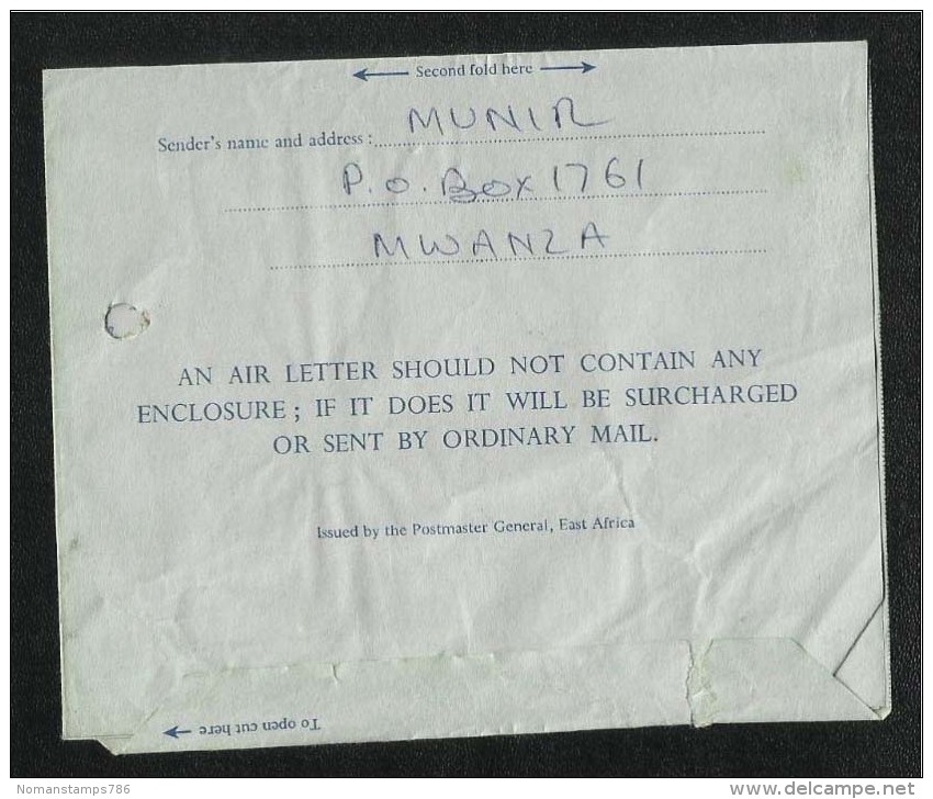 Tanzania Kenya Uganda 1974  Air Mail Postal Used Aerogramme Cover With Stamp  Animal Building - Kenya, Uganda & Tanzania